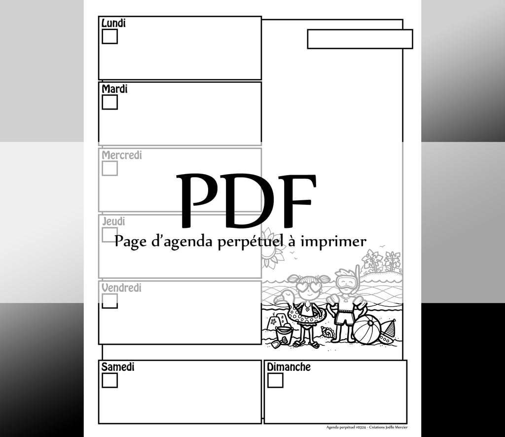 Page #0324 Agenda perpétuel - Téléchargement instantané - PDF à imprimer, ENFANTS À LA PLAGE