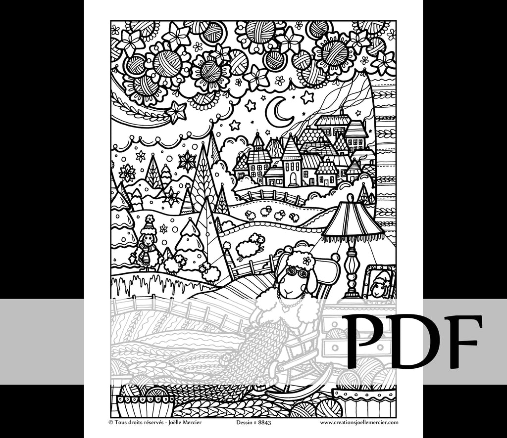 Téléchargement instantané - PDF à imprimer et colorier - MAMIE TRICOTE #8843, mouton, laine