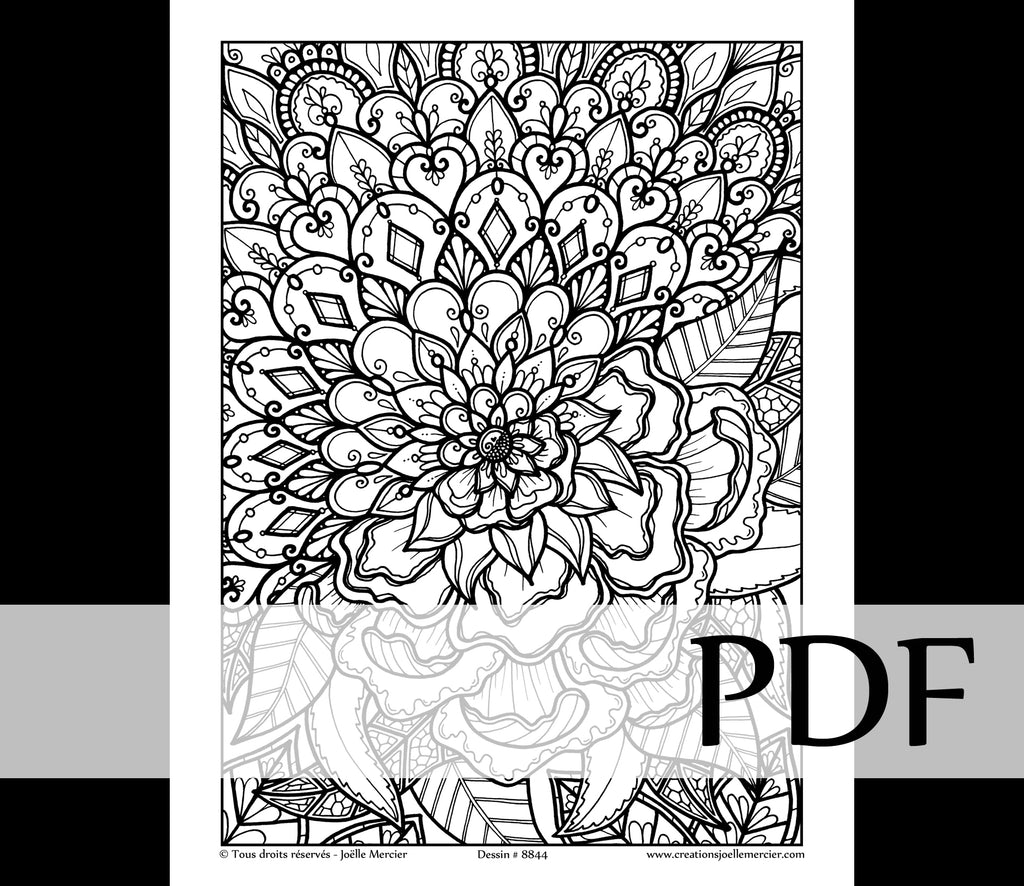 Téléchargement instantané - PDF à imprimer et colorier - FLEUR MÉTISSE #8844