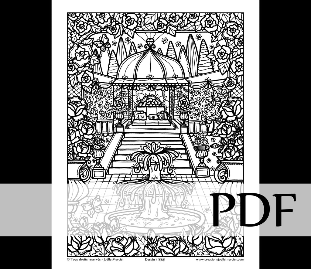 Téléchargement instantané - PDF à imprimer et colorier - LA ROSERAIE #8851, jardin