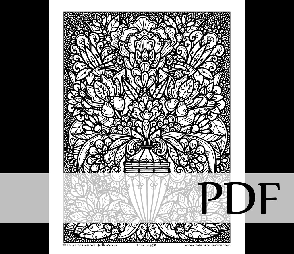 Téléchargement instantané - PDF à imprimer et colorier - JARRE DE FLEURS #9310