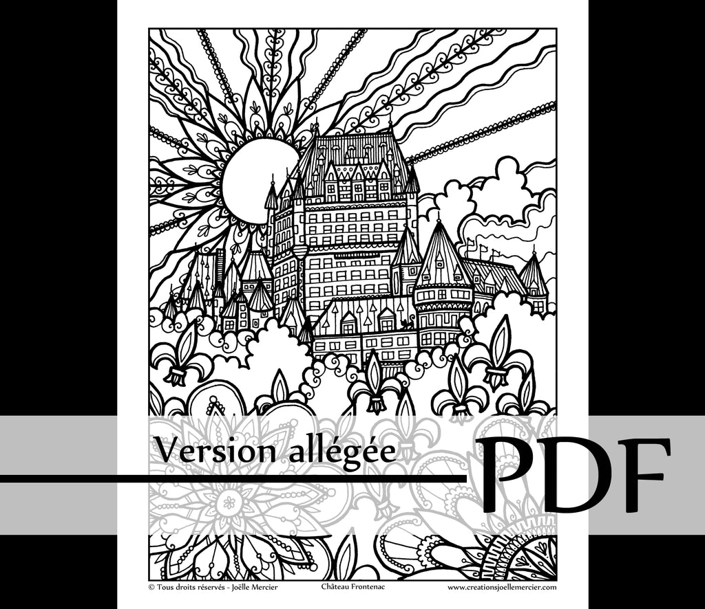 Téléchargement instantané - PDF à imprimer et colorier - Château Frontenac #9835 VERSION ALLÉGÉE