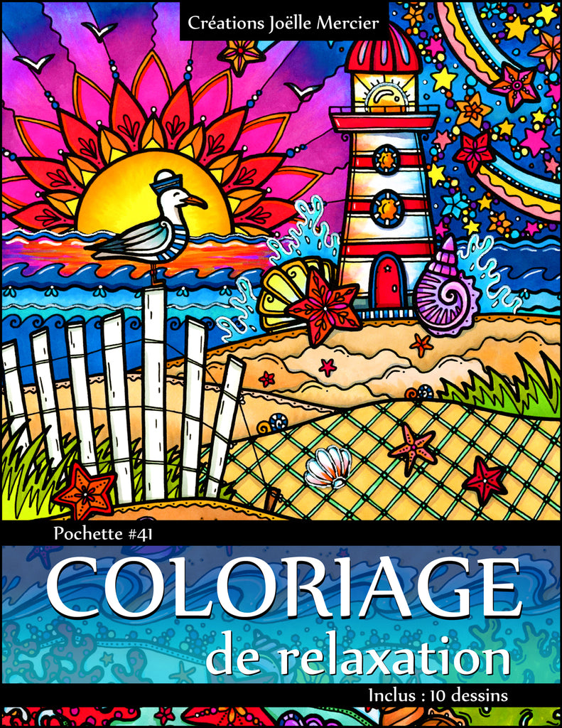 Pochette #41 - 10 dessins - Coloriage de relaxation - Animaux, oiseaux, paysages, voyages, fleurs...
