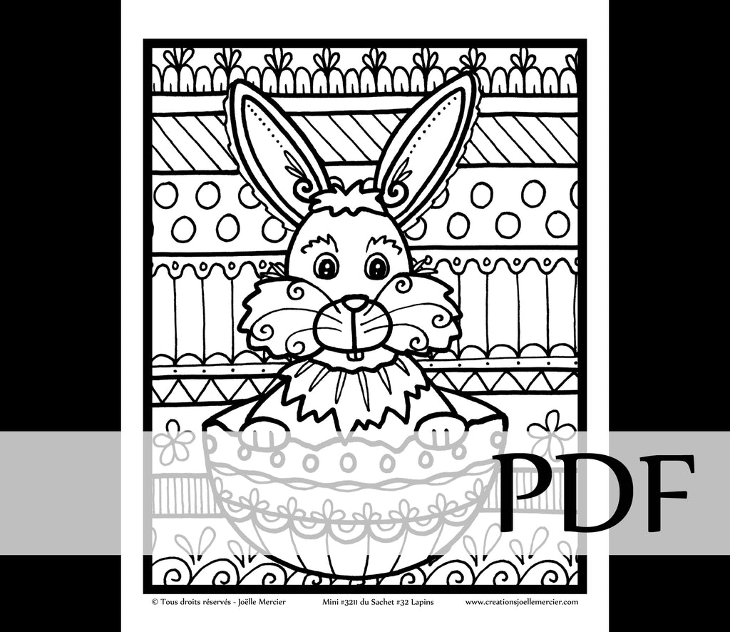 Téléchargement instantané - PDF à imprimer et colorier - Mini #3211 LAPIN DANS UN OEUF DE PÂQUES