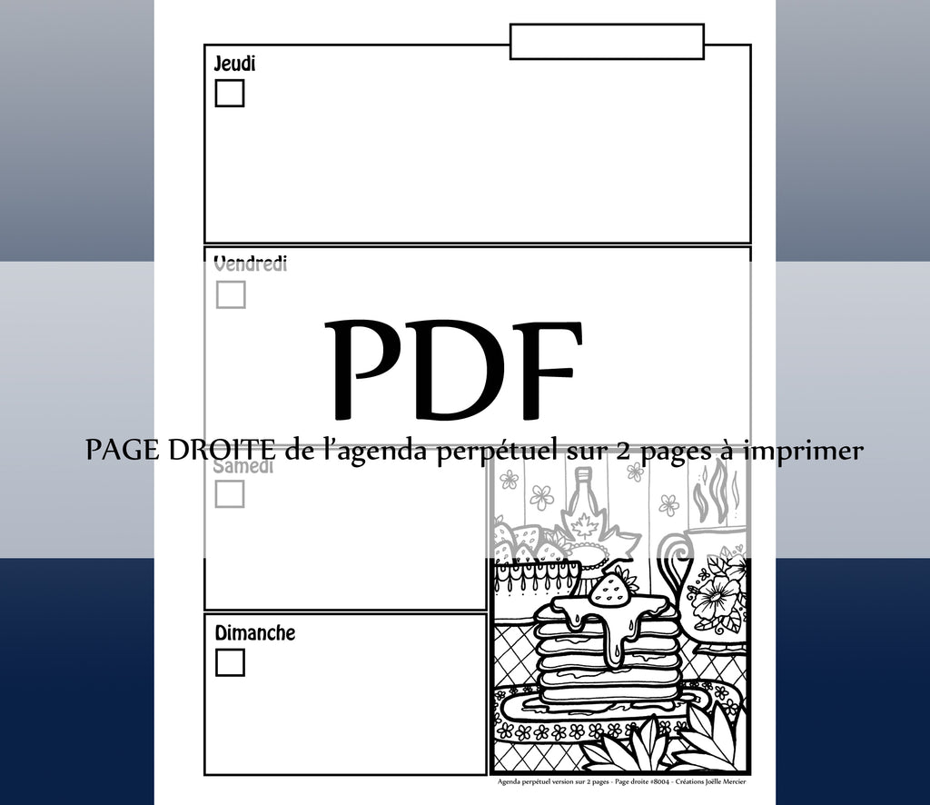 Page DROITE #8004 - Agenda perpétuel sur 2 pages - Téléchargement instantané - PDF à imprimer, PANCAKES AUX FRAISES