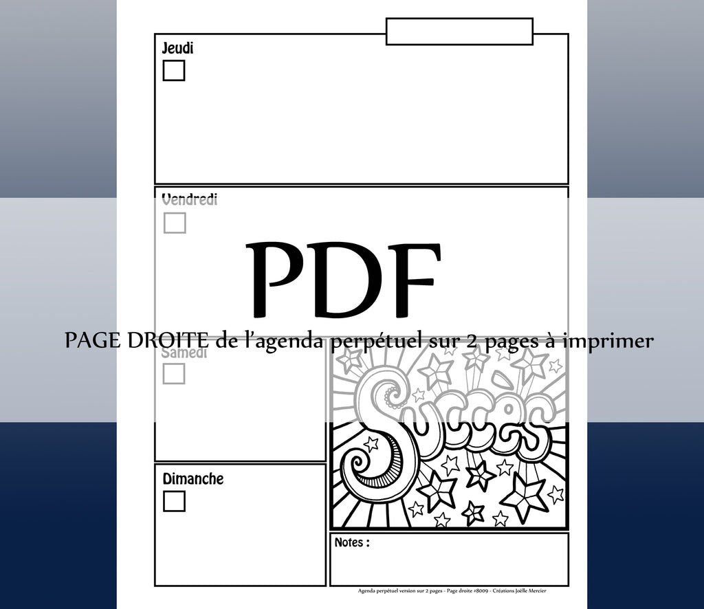 Page DROITE #8009 - Agenda perpétuel sur 2 pages - Téléchargement instantané - PDF à imprimer, SUCCÈS