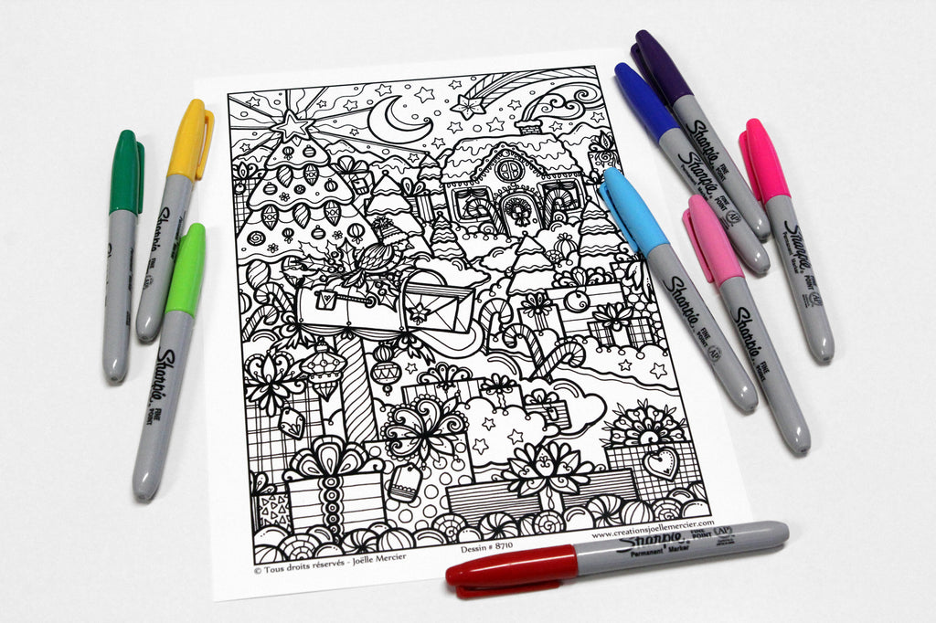 Dessin #8710 Mandala à colorier imprimé sur carton, LA BOÎTE AUX LETTRES de Noël