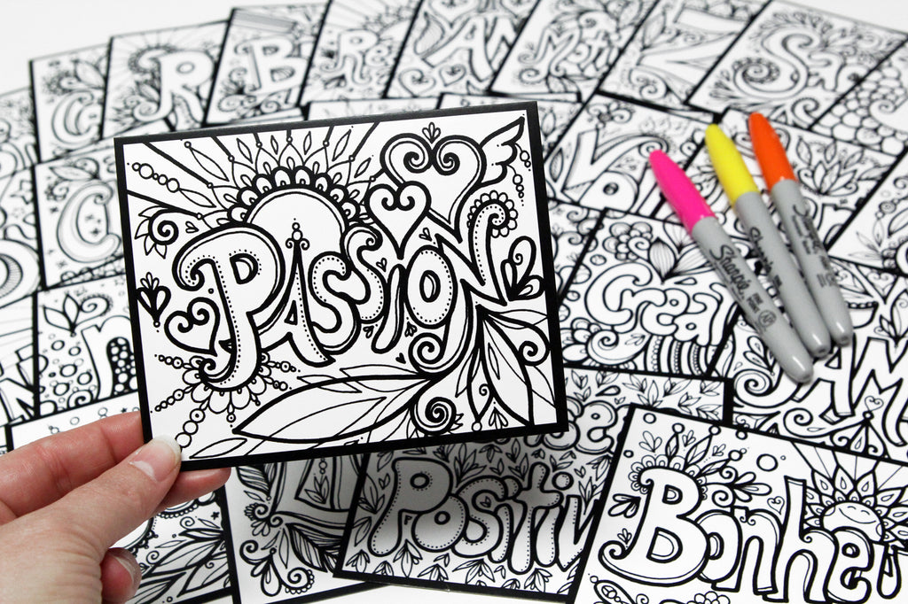 Coffret #16, Ma pause Mandala, PENSÉES POSITIVES, inclus 30 dessins de petit format à colorier au quotidien