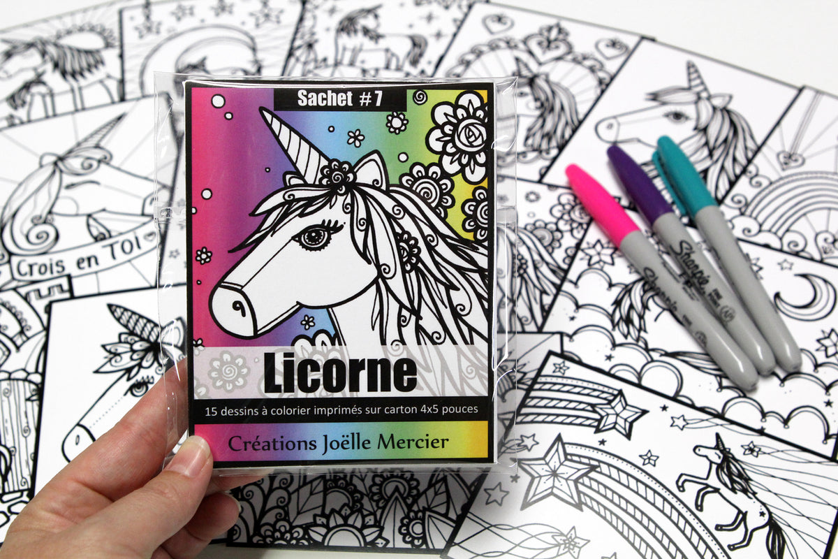 Signet Licorne, marque-page à colorier – Créations Joëlle Mercier