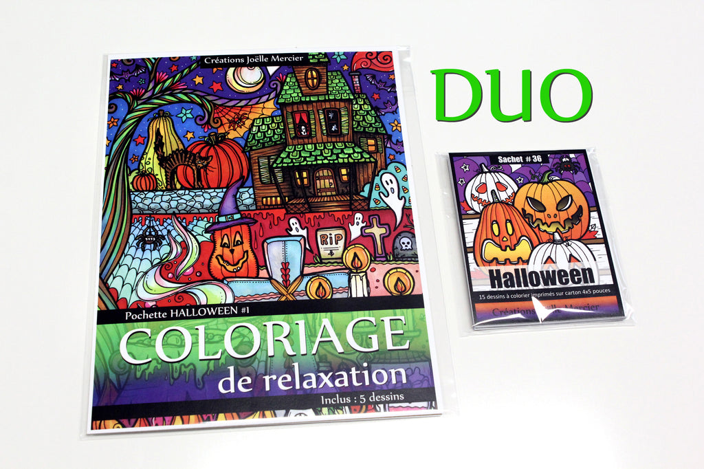 DUO Halloween - Coloriage de relaxation - Pochette 5 grands + Sachet 15 minis
