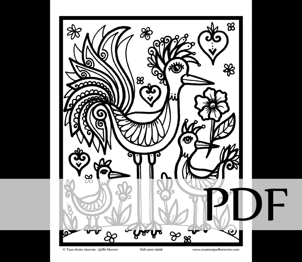 Téléchargement instantané - PDF à imprimer et colorier - Défi-mini #0016 MÈRE POULE