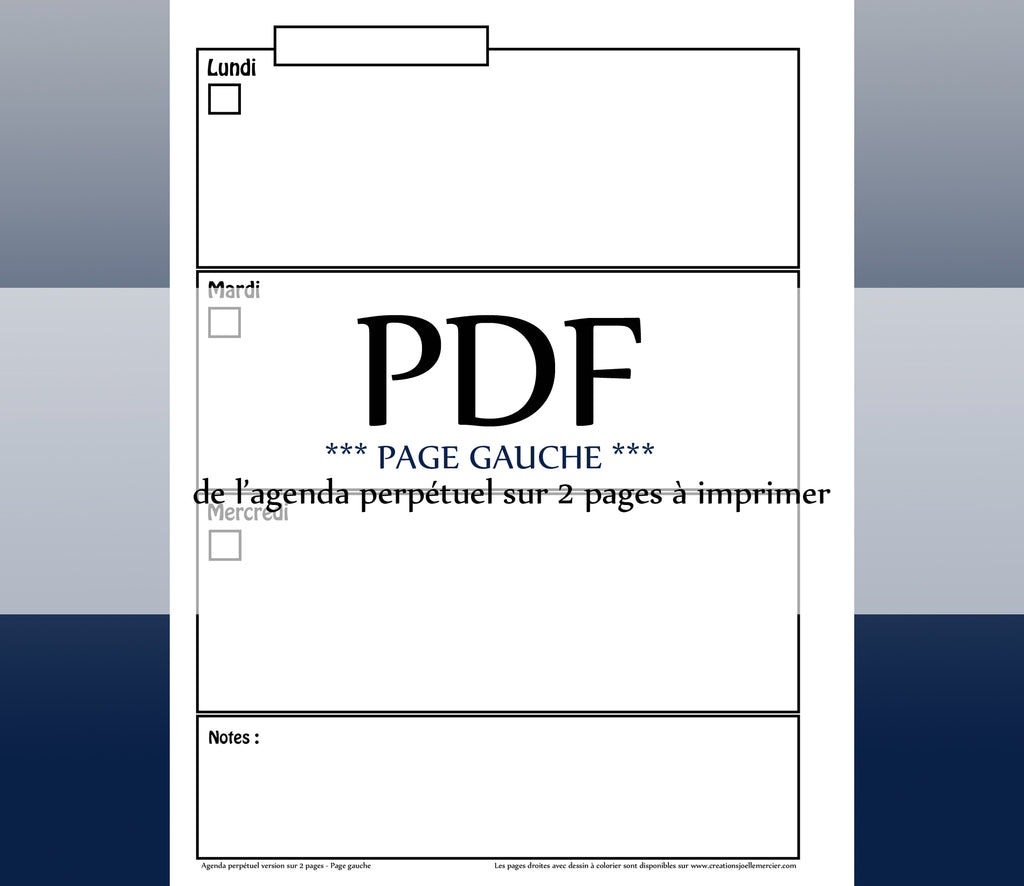 Page GAUCHE - Agenda perpétuel sur 2 pages - Téléchargement instantané - PDF à imprimer, AUCUN DESSIN