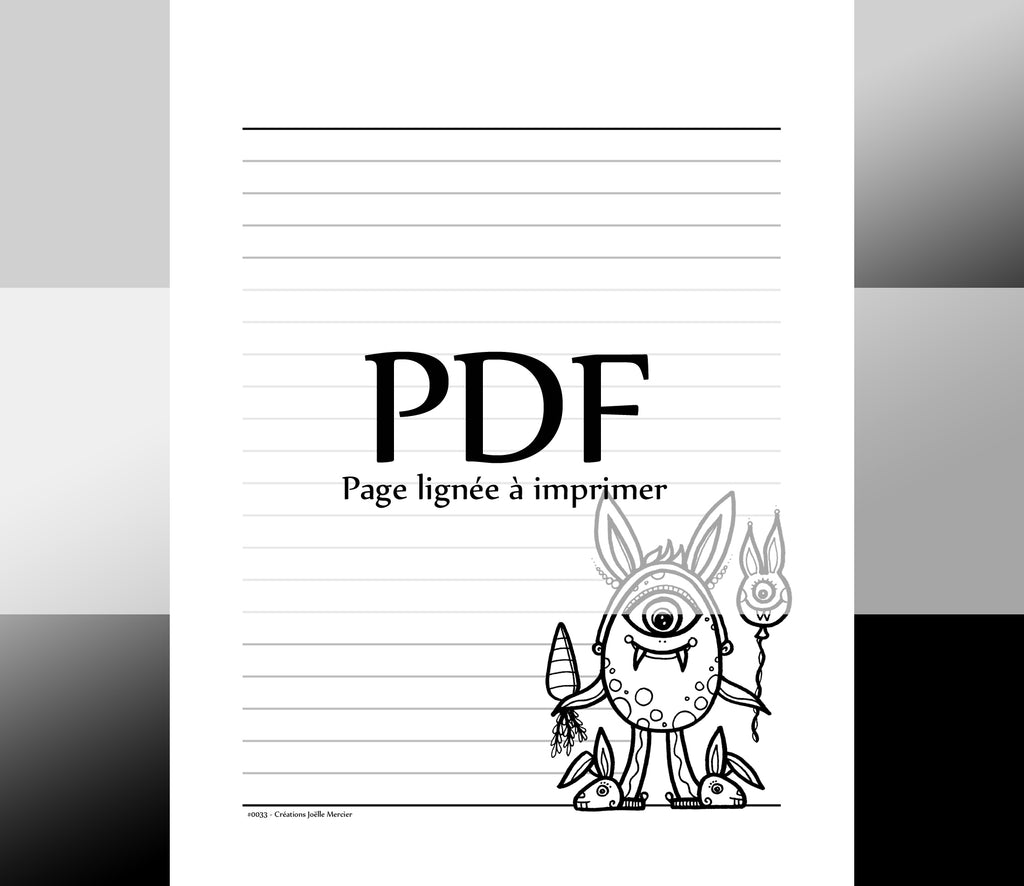 Page lignée #0033 - Téléchargement instantané - PDF à imprimer, MONSTRE DE PÂQUES, lapin