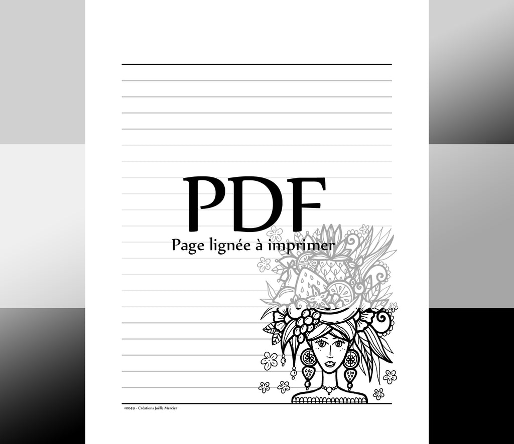 Page lignée #0049 - Téléchargement instantané - PDF à imprimer, CHAPEAU DE FRUITS
