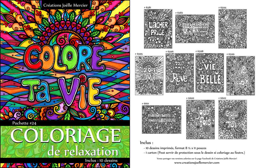 Pochette #24 - 10 dessins - Coloriage de relaxation - Pensées positives
