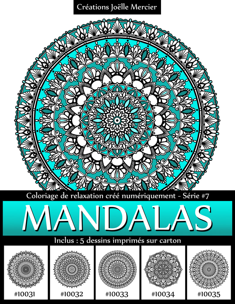 Pochette MANDALAS Série #7 - Coloriage de relaxation créé numériquement - 5 dessins imprimés sur carton
