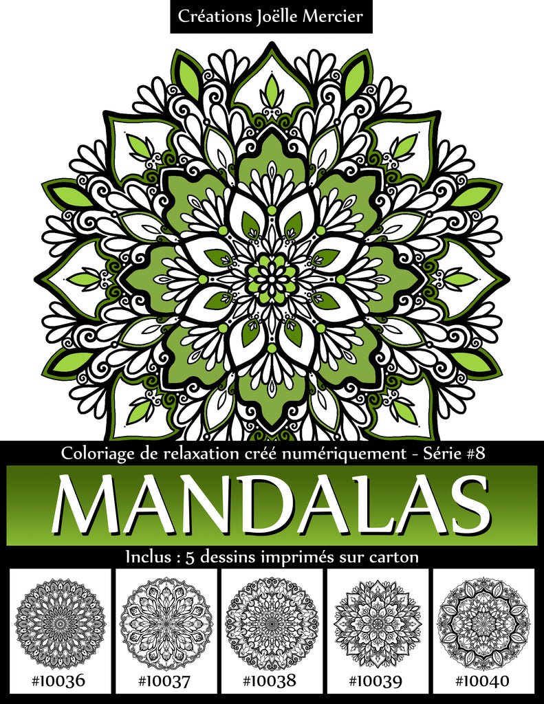 Pochette MANDALAS Série #8 - Coloriage de relaxation créé numériquement - 5 dessins imprimés sur carton