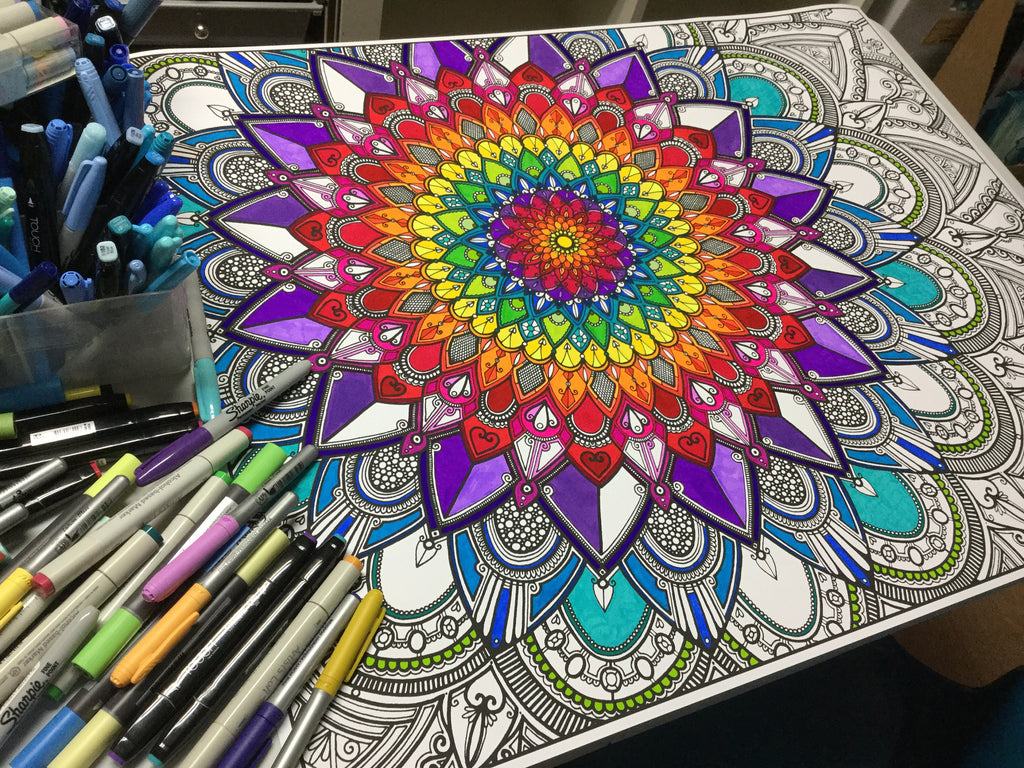Affiche à colorier - Fleur style Mandala #2 - coloriage géant