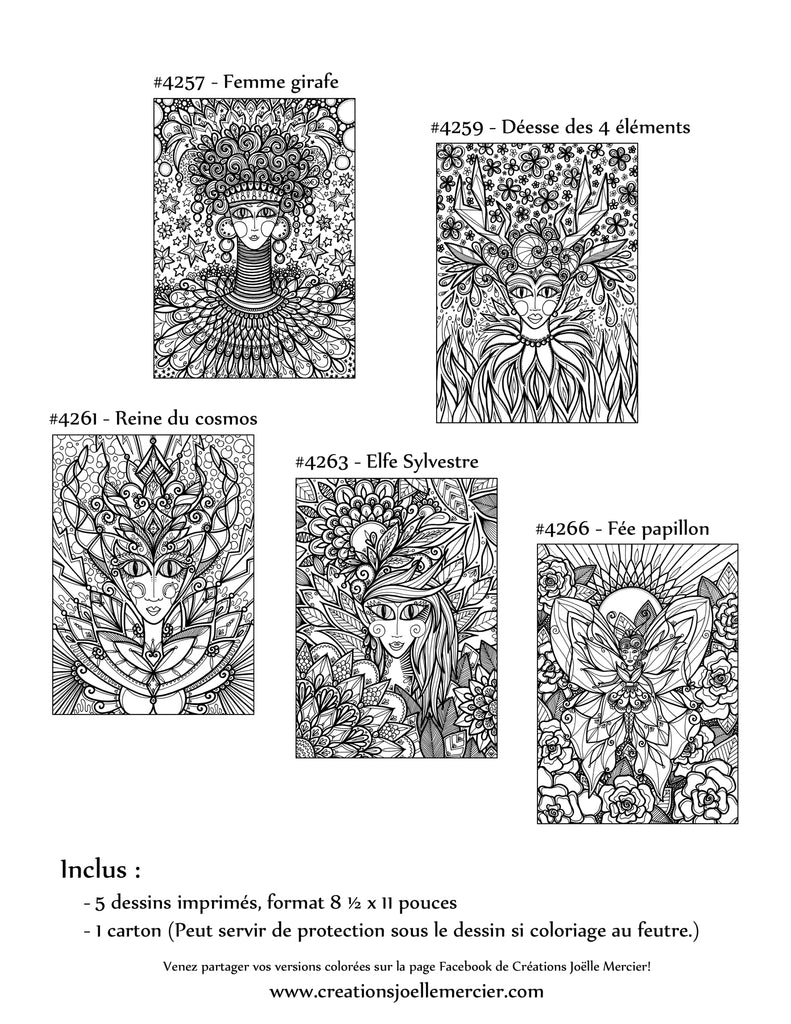 Pochette FEMMES de l'IMAGINAIRE #1 - Coloriage de relaxation - 5 dessins