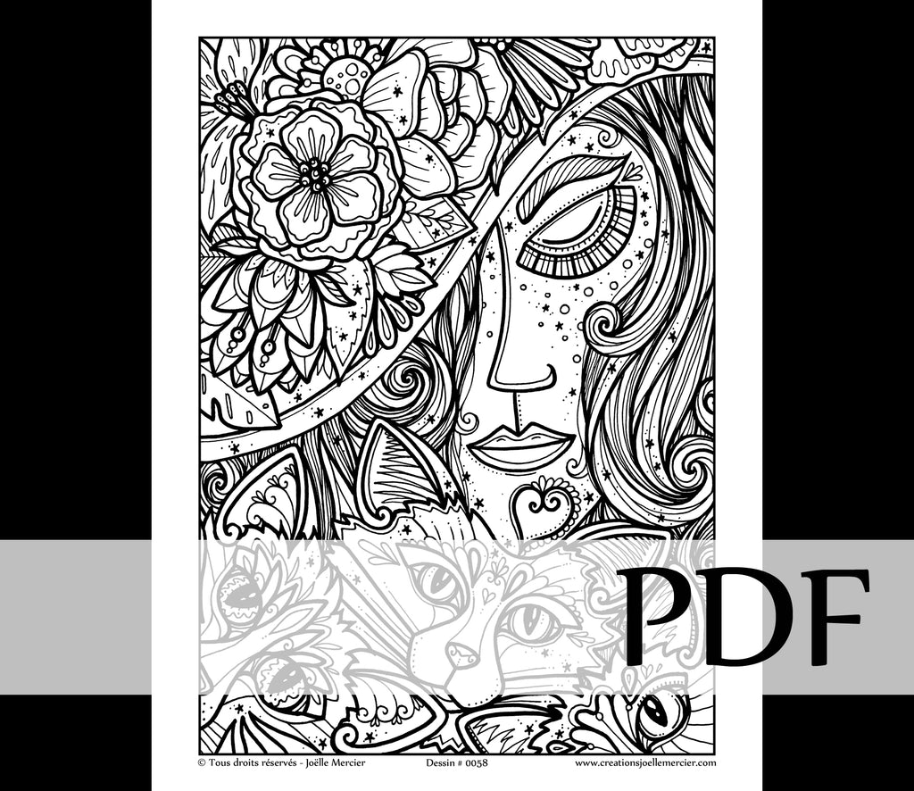 Téléchargement instantané - PDF à imprimer et colorier - LA DAME AUX CHATS #0058