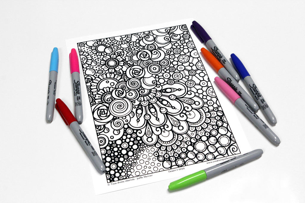 Pochette #48 - 10 dessins - Coloriage de relaxation - Abstrait, mandala, symétrie