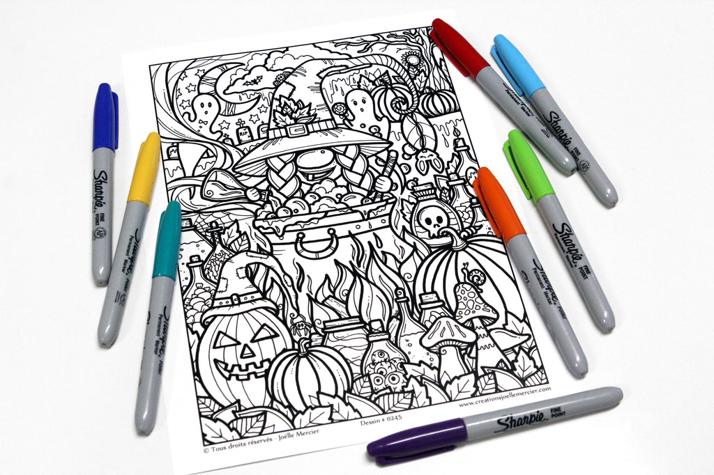 Dessin #0245 - Mandala à colorier imprimé sur carton - GNOME SORCIÈRE, Halloween