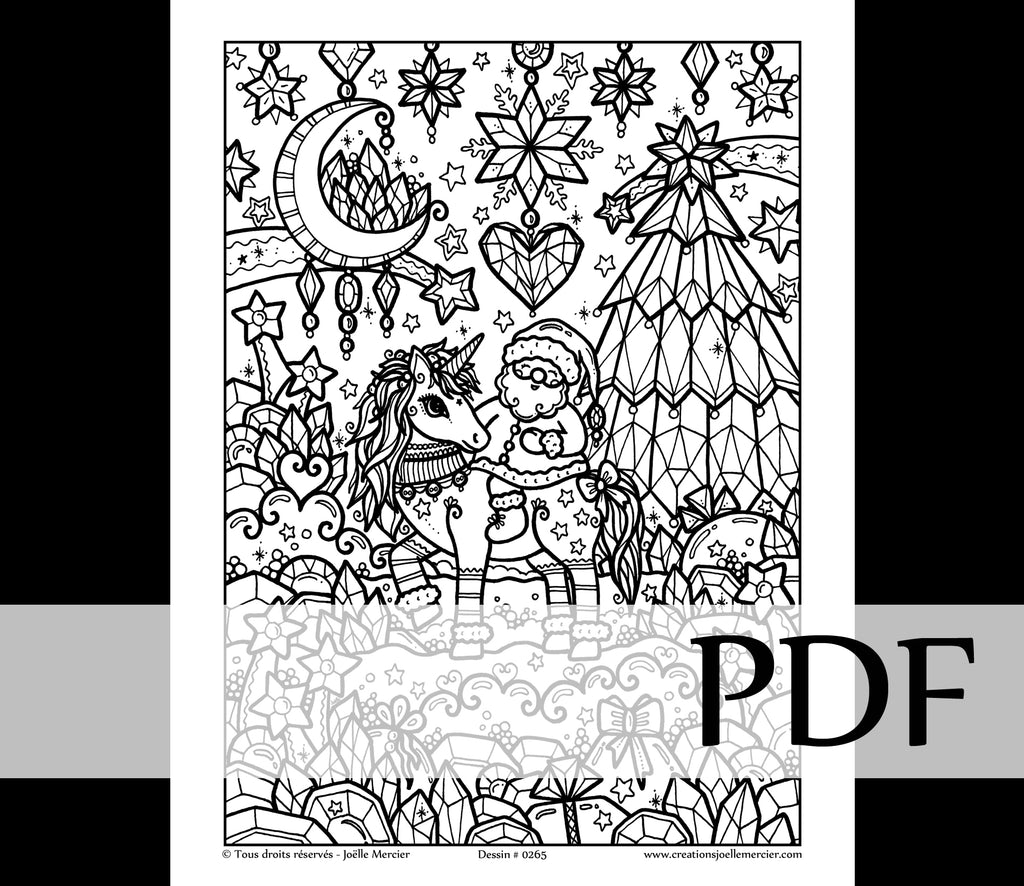 Téléchargement instantané - PDF à imprimer et colorier - LA LICORNE DE NOËL #0265