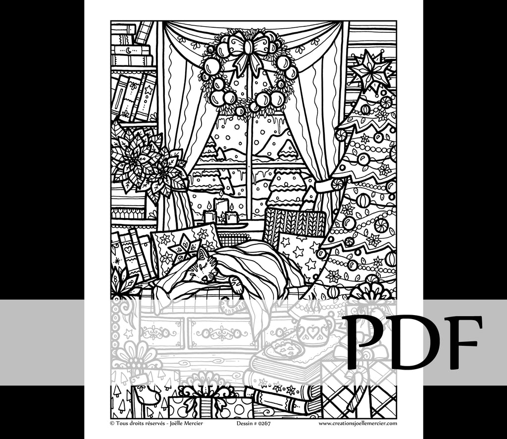 Téléchargement instantané - PDF à imprimer et colorier - UN NOËL RÉCONFORTANT #0267, chat