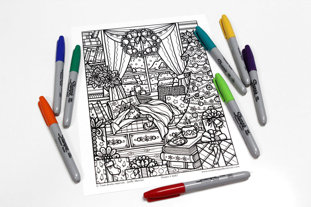 Dessin #0267 - Mandala à colorier imprimé sur carton - UN NOËL RÉCONFORTANT, chat