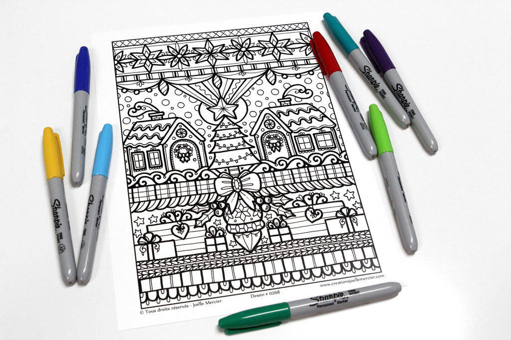 Dessin #0268 - Mandala à colorier imprimé sur carton - SYMÉTRIE DE NOËL