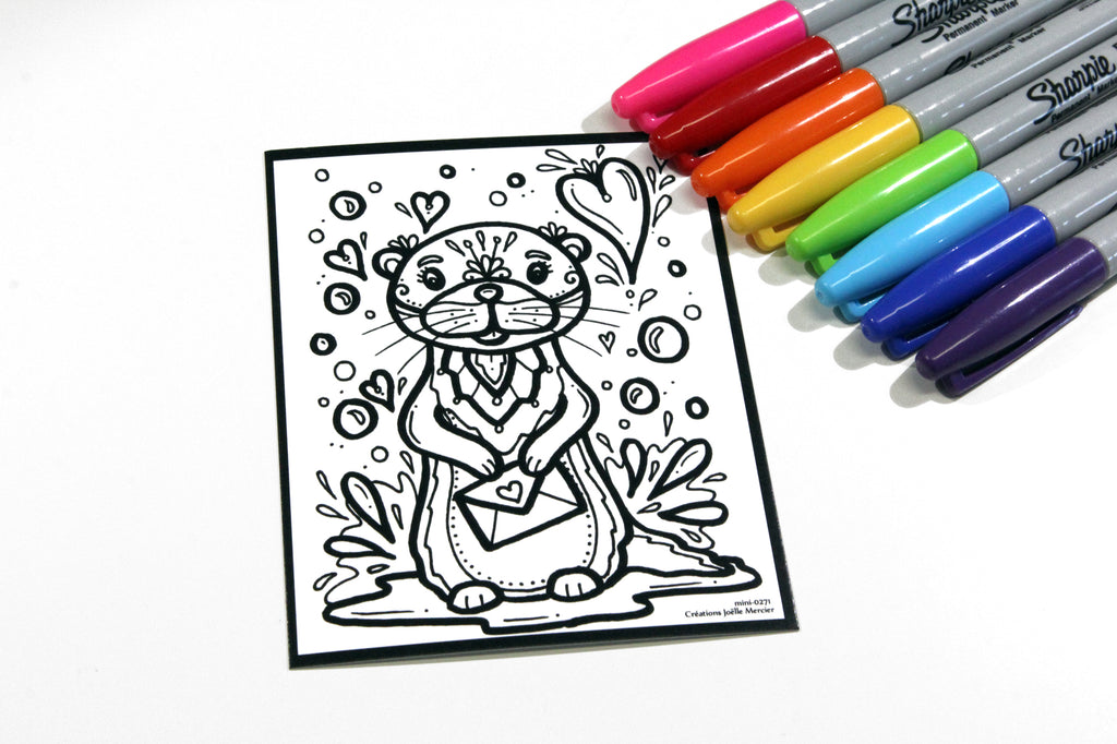 Défi-Mini #0271, LOUTRE AMOUREUSE, imprimé sur carton, format 4x5 pouces