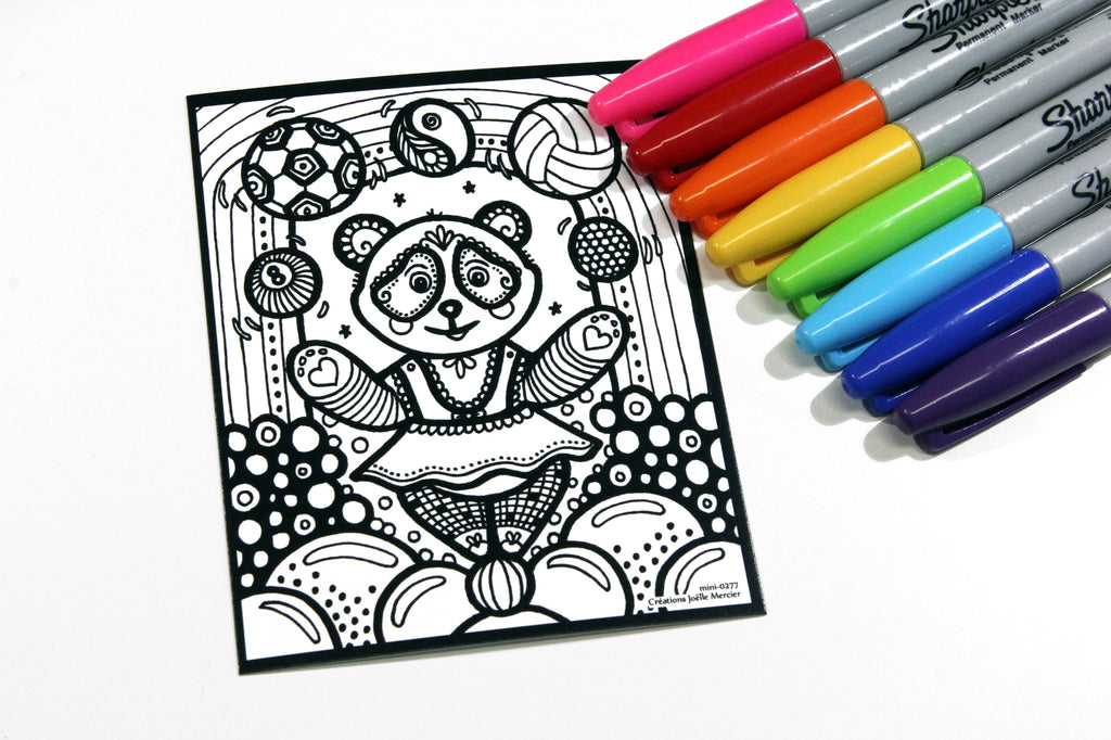 Défi-Mini #0277, NOIR ET BLANC, panda jongleur, imprimé sur carton, format 4x5 pouces