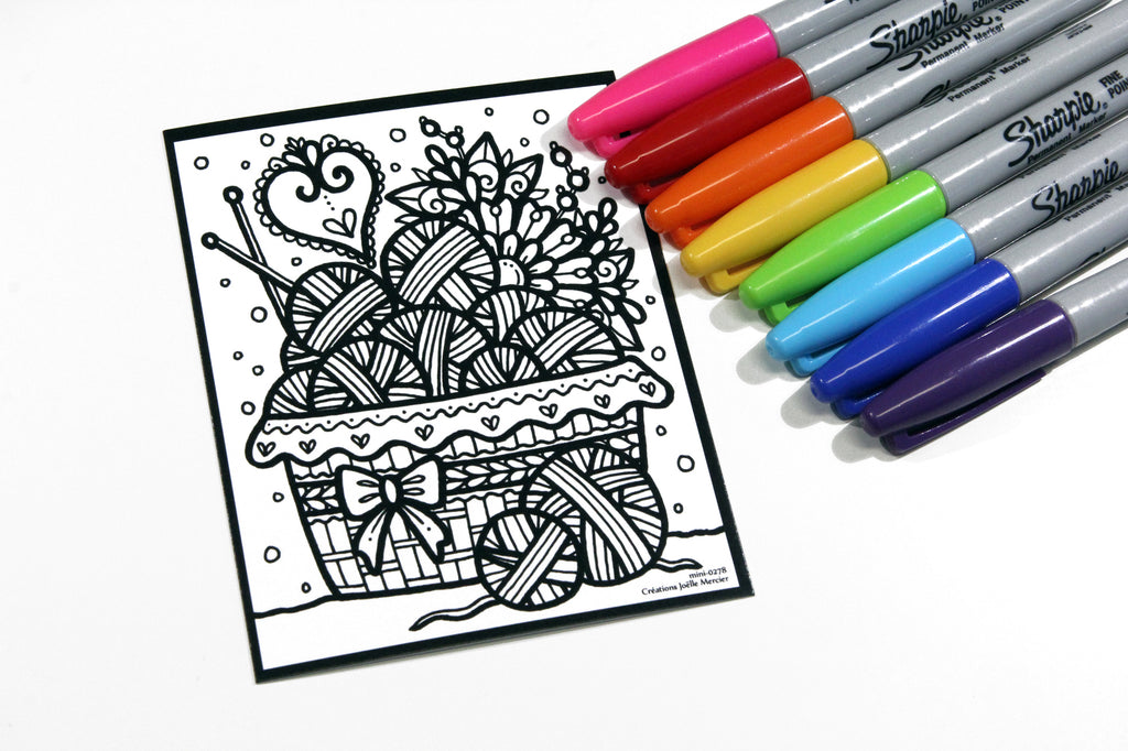 Défi-Mini #0278, PANIER DE LAINE, imprimé sur carton, format 4x5 pouces