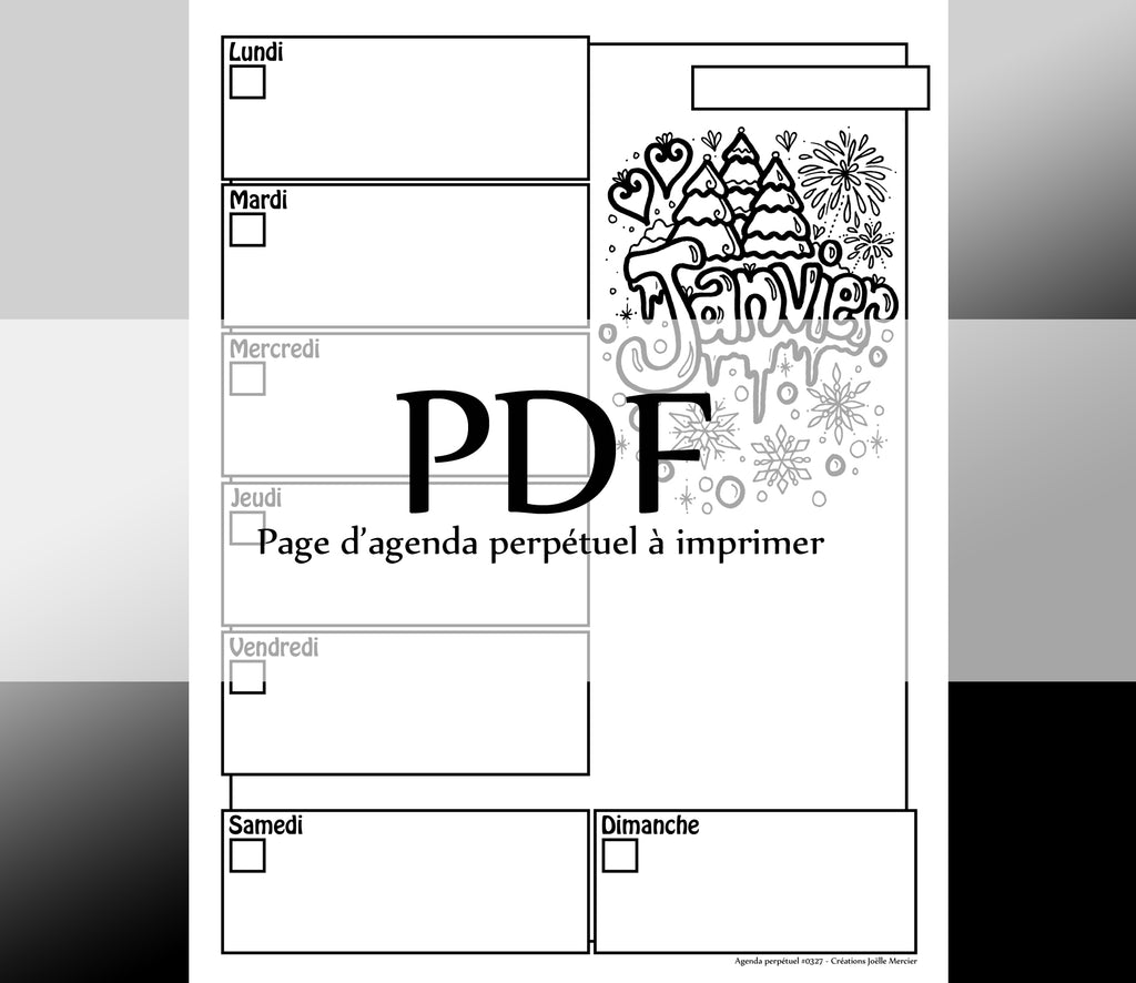 Page #0327 Agenda perpétuel - Téléchargement instantané - PDF à imprimer, JANVIER