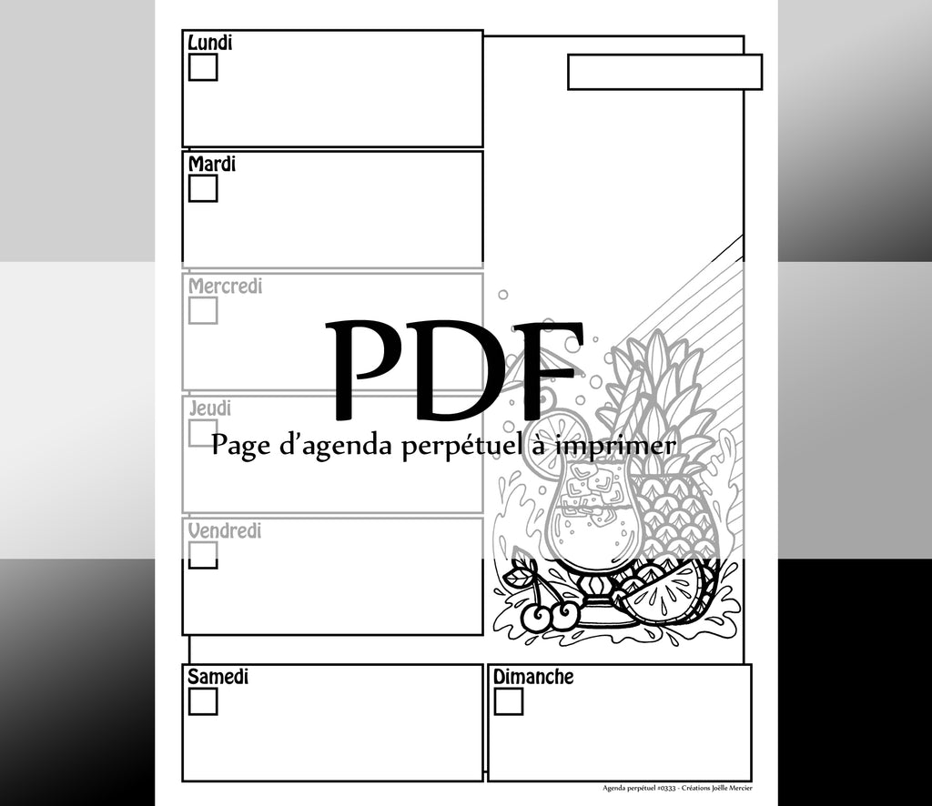 Page #0333 Agenda perpétuel - Téléchargement instantané - PDF à imprimer, COCKTAIL SPLASH et ANANAS