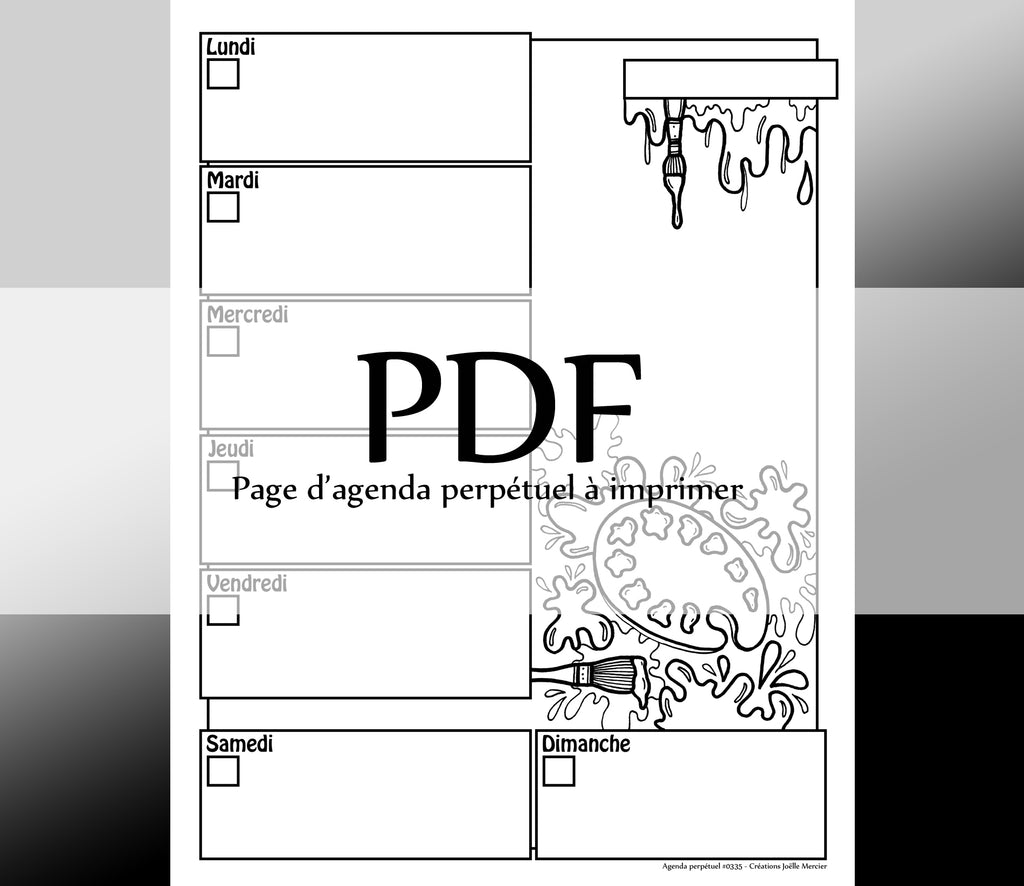 Page #0335 Agenda perpétuel - Téléchargement instantané - PDF à imprimer, PALETTE DE PEINTURE, artiste