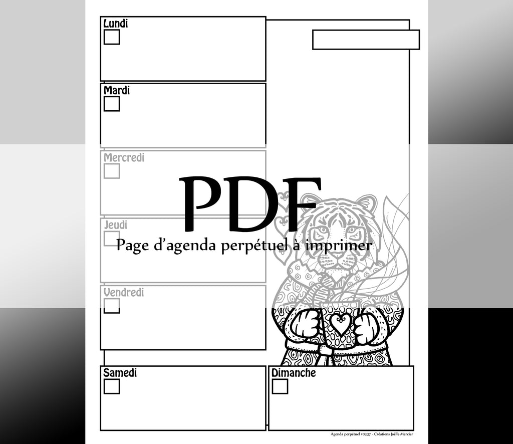 Page #0337 Agenda perpétuel - Téléchargement instantané - PDF à imprimer, TIGRE FRILEUX, café