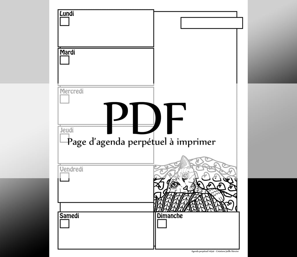 Page #0341 Agenda perpétuel - Téléchargement instantané - PDF à imprimer, CHAT SOUS LA COUVERTURE