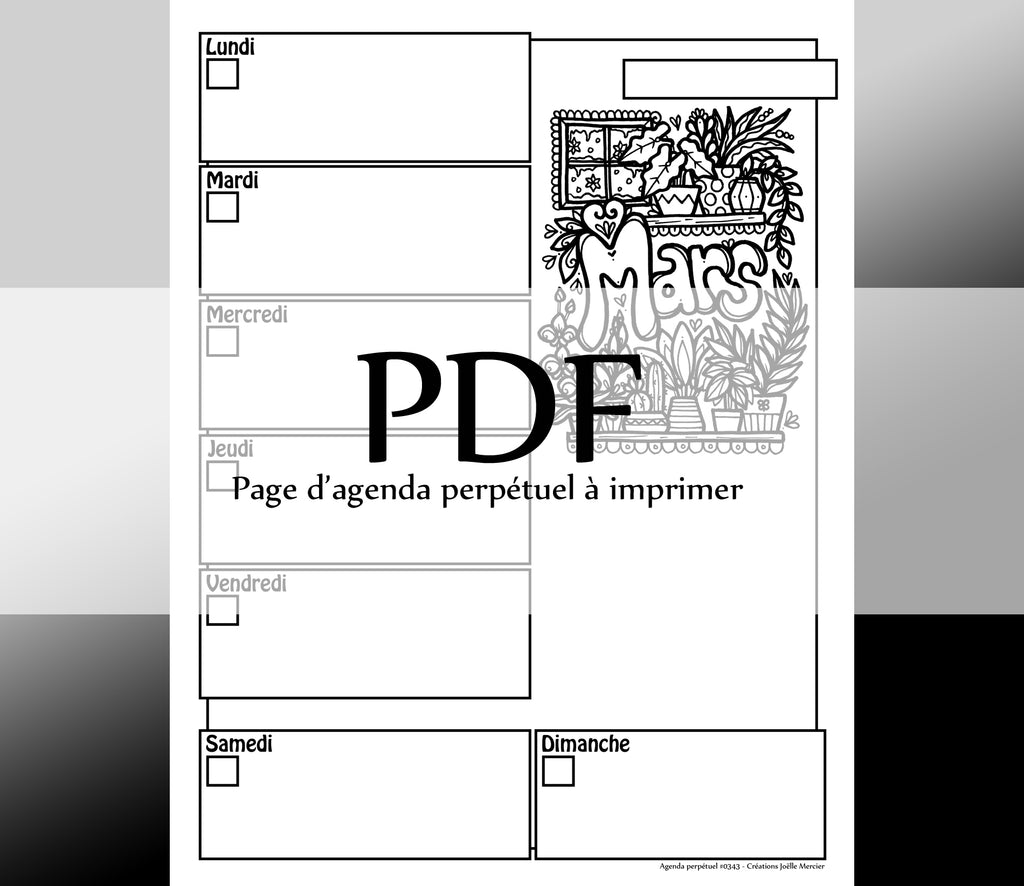 Page #0343 Agenda perpétuel - Téléchargement instantané - PDF à imprimer, MARS