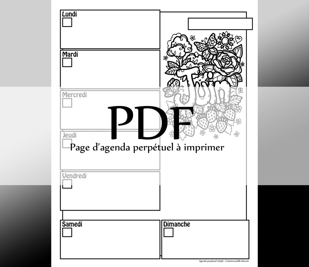 Page #0346 Agenda perpétuel - Téléchargement instantané - PDF à imprimer, JUIN