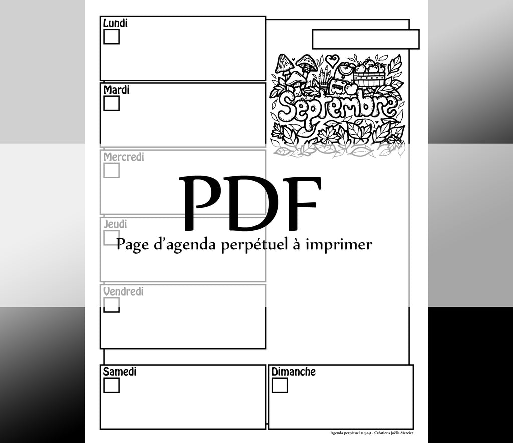 Page #0349 Agenda perpétuel - Téléchargement instantané - PDF à imprimer, SEPTEMBRE