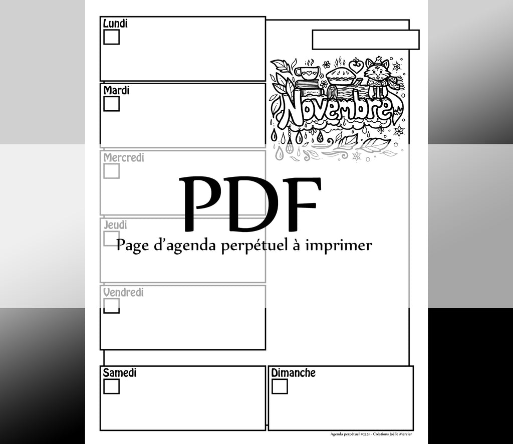 Page #0351 Agenda perpétuel - Téléchargement instantané - PDF à imprimer, NOVEMBRE