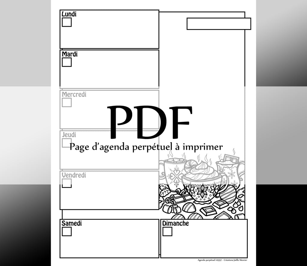 Page #0357 Agenda perpétuel - Téléchargement instantané - PDF à imprimer, TRIO DE CHOCOLAT CHAUD
