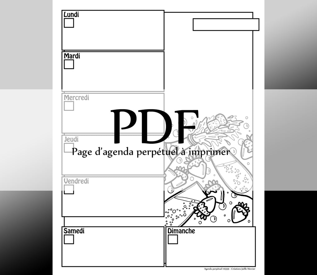 Page #0359 Agenda perpétuel - Téléchargement instantané - PDF à imprimer, CHAMPAGNE ET FRAISES