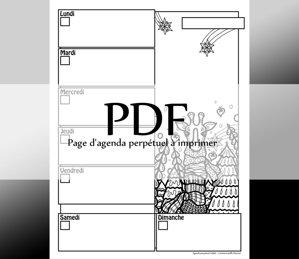 Page #0360 Agenda perpétuel - Téléchargement instantané - PDF à imprimer, LA GIRAFE ET SON FOULARD