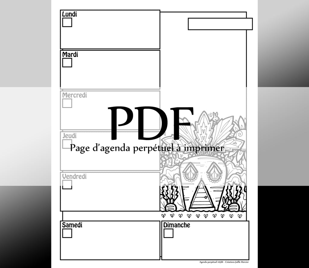 Page #0381 Agenda perpétuel - Téléchargement instantané - PDF à imprimer, MAISON CAROTTE, jardin, lapin