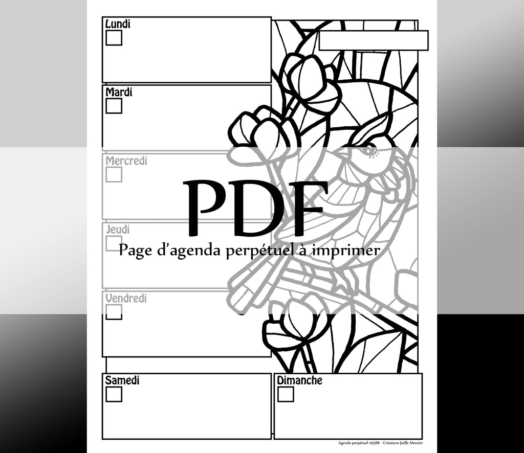 Page #0388 Agenda perpétuel - Téléchargement instantané - PDF à imprimer, VITRAIL OISEAU