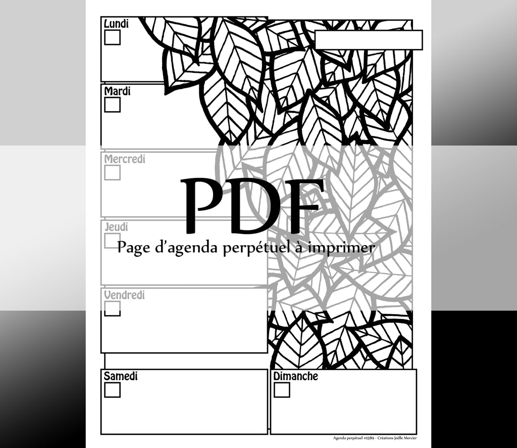 Page #0389 Agenda perpétuel - Téléchargement instantané - PDF à imprimer, MOTIF DE FEUILLES, automne