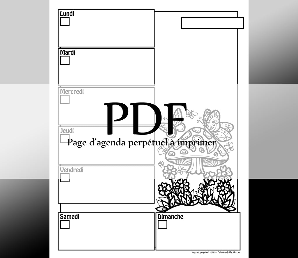 Page #0393 Agenda perpétuel - Téléchargement instantané - PDF à imprimer, CHAMPIGNON ET PAPILLONS