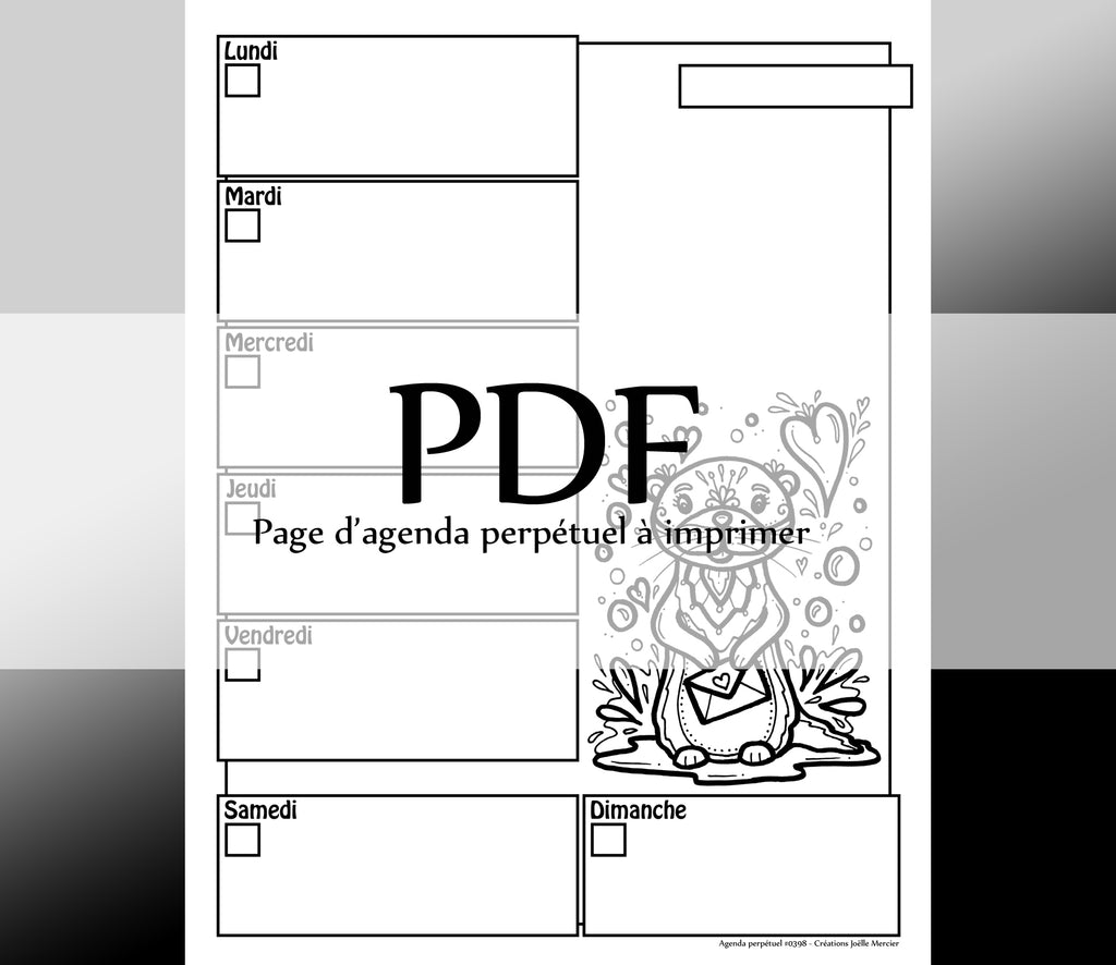 Page #0398 Agenda perpétuel - Téléchargement instantané - PDF à imprimer, LOUTRE AMOUREUSE